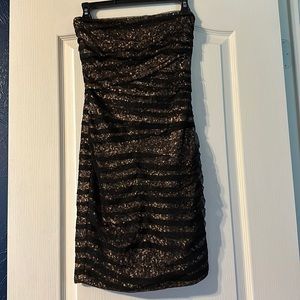 Gold sequin body-con strapless dress